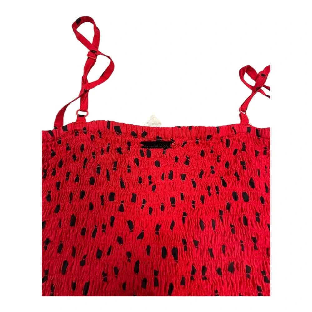 Billabong‎ Sincerely Jules Red Smocked Sundress Ruffle Hem Mini Size S